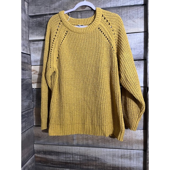 Wonderly Mustard Yellow Knit Sweater Ribbed Stitch Dropped Shoulders Size L - Picture 4 of 4